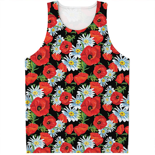 Poppy And Chamomile Pattern Print Men's Tank Top