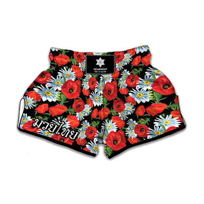 Poppy And Chamomile Pattern Print Muay Thai Boxing Shorts