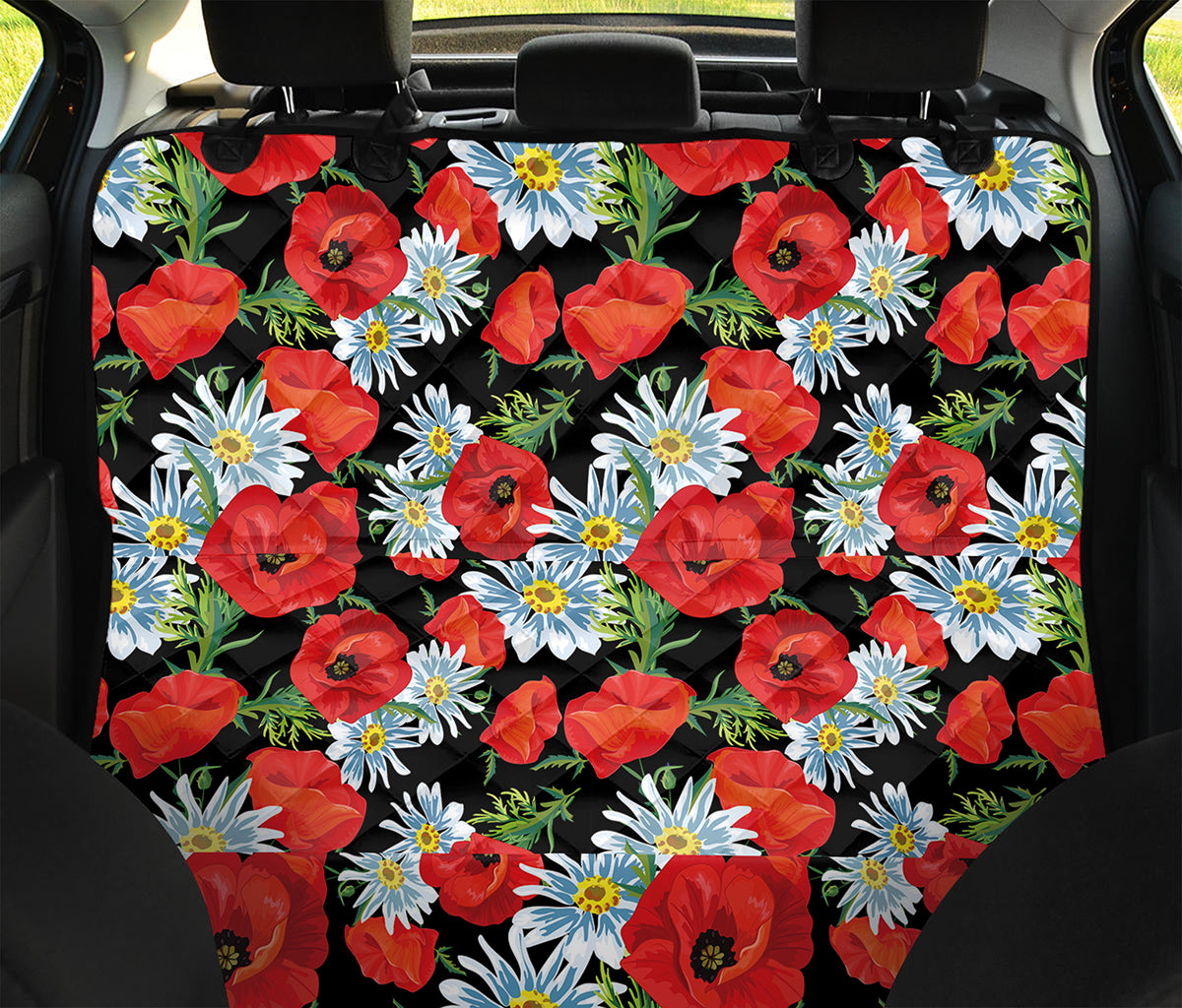 Poppy And Chamomile Pattern Print Pet Car Back Seat Cover