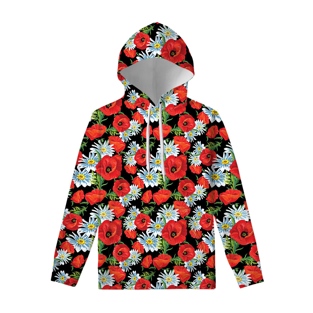 Poppy And Chamomile Pattern Print Pullover Hoodie