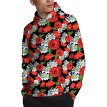 Poppy And Chamomile Pattern Print Pullover Hoodie