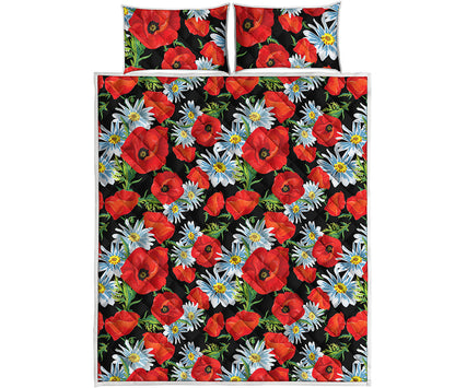 Poppy And Chamomile Pattern Print Quilt Bed Set