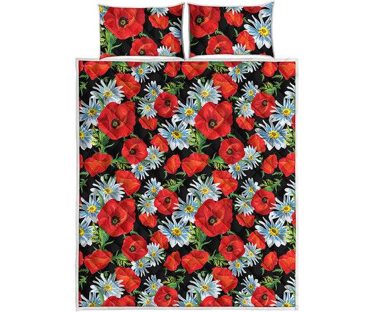 Poppy And Chamomile Pattern Print Quilt Bed Set