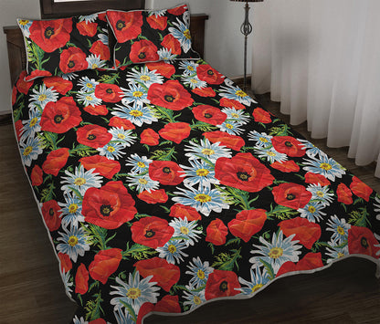 Poppy And Chamomile Pattern Print Quilt Bed Set