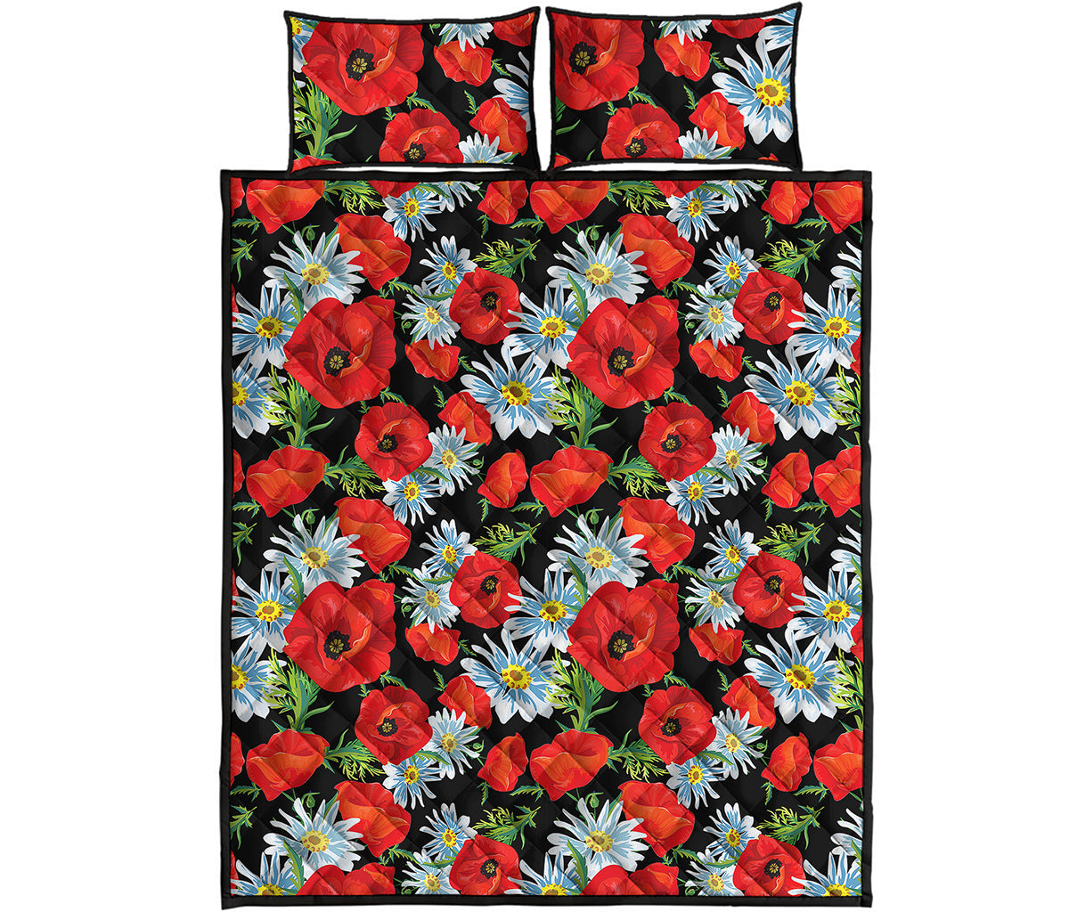 Poppy And Chamomile Pattern Print Quilt Bed Set