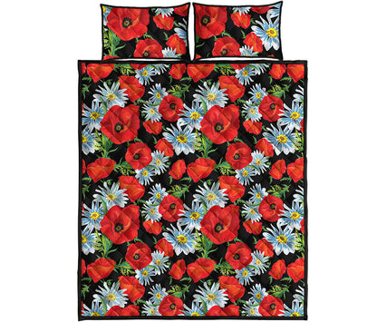 Poppy And Chamomile Pattern Print Quilt Bed Set