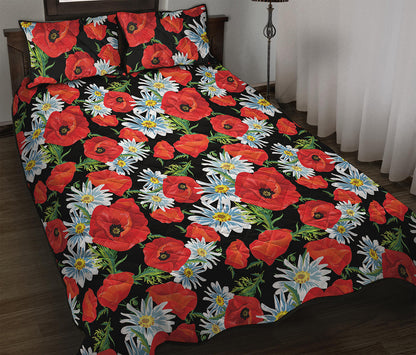 Poppy And Chamomile Pattern Print Quilt Bed Set