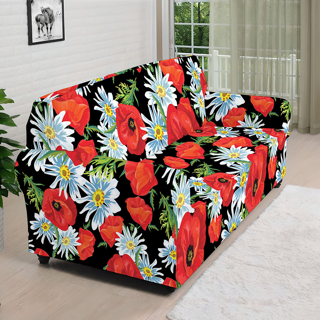 Poppy And Chamomile Pattern Print Sofa Cover