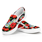 Poppy And Chamomile Pattern Print White Slip On Shoes
