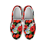 Poppy And Chamomile Pattern Print White Slip On Shoes