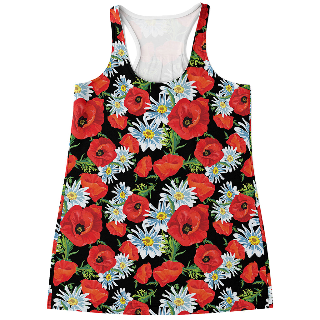 Poppy And Chamomile Pattern Print Women's Racerback Tank Top