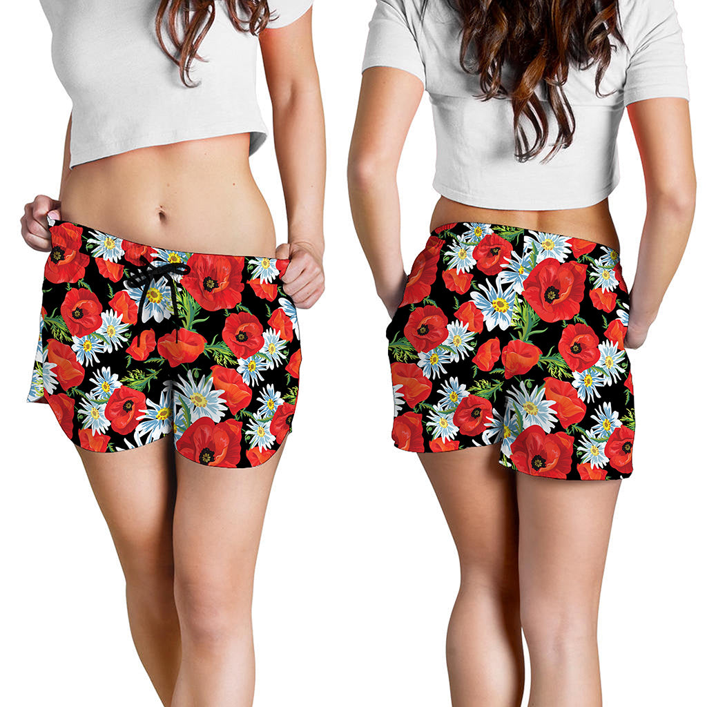 Poppy And Chamomile Pattern Print Women's Shorts