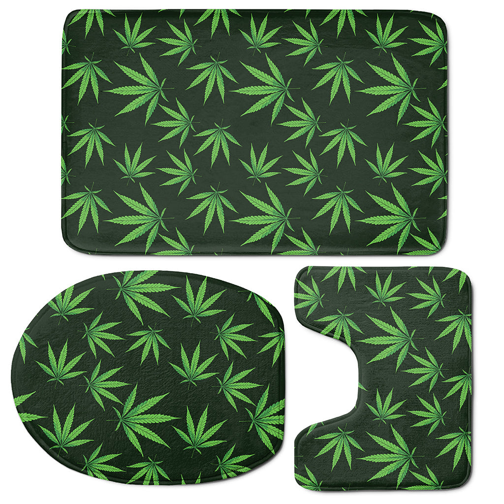 Pot Leaf Pattern Print 3 Piece Bath Mat Set