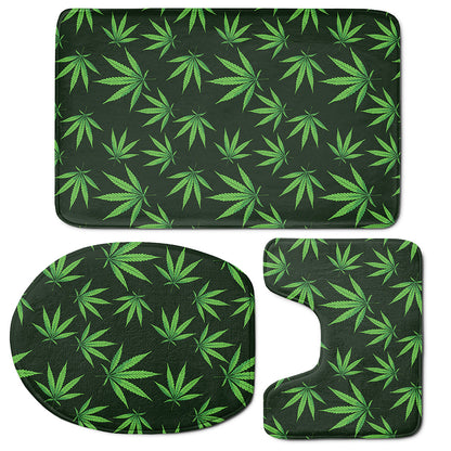 Pot Leaf Pattern Print 3 Piece Bath Mat Set
