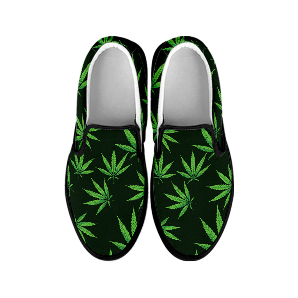 Pot Leaf Pattern Print Black Slip On Shoes