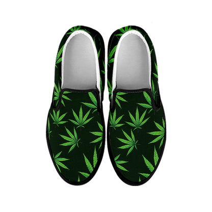 Pot Leaf Pattern Print Black Slip On Shoes