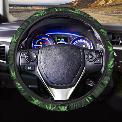 Pot Leaf Pattern Print Car Steering Wheel Cover