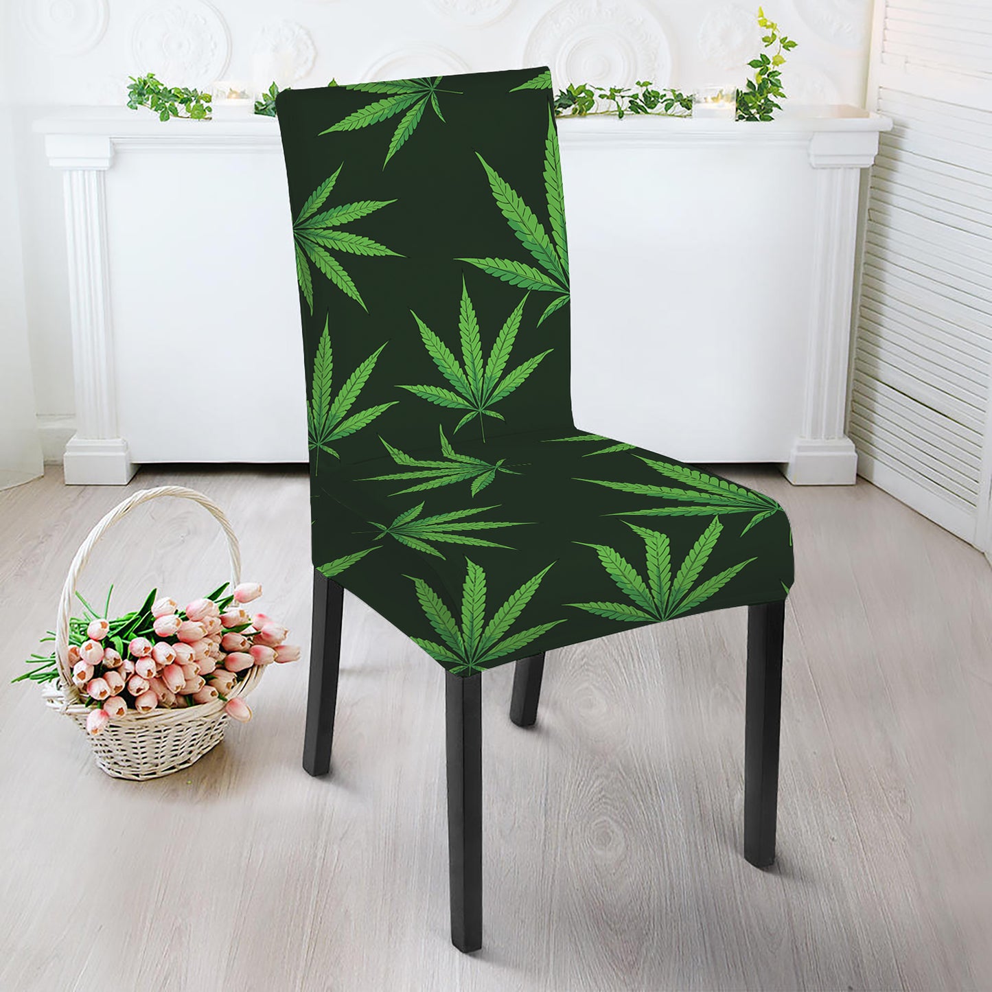 Pot Leaf Pattern Print Dining Chair Slipcover