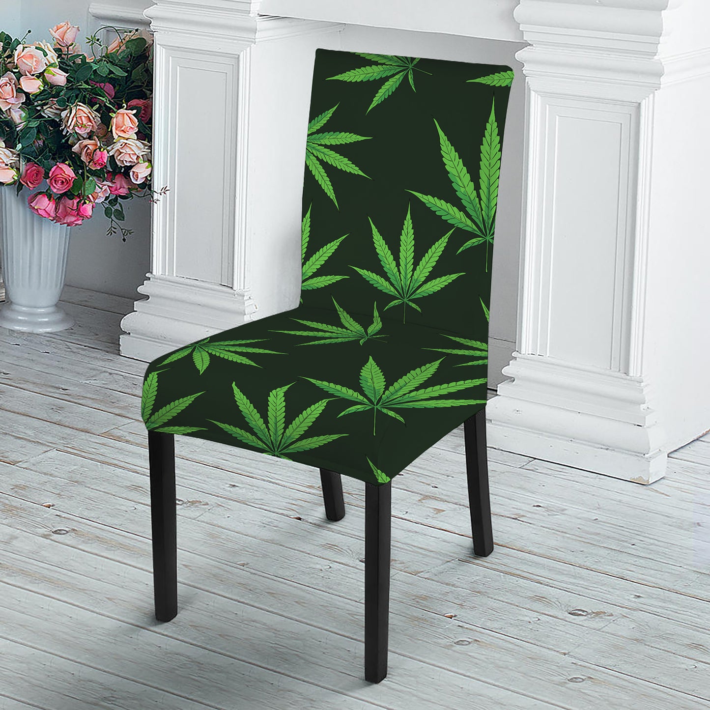 Pot Leaf Pattern Print Dining Chair Slipcover