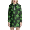 Pot Leaf Pattern Print Pullover Hoodie Dress