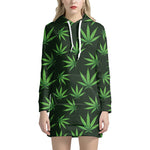 Pot Leaf Pattern Print Hoodie Dress