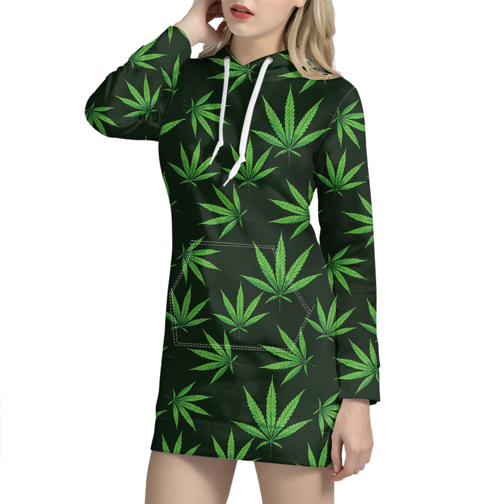 Pot Leaf Pattern Print Hoodie Dress