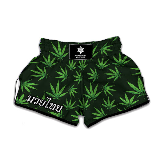 Pot Leaf Pattern Print Muay Thai Boxing Shorts