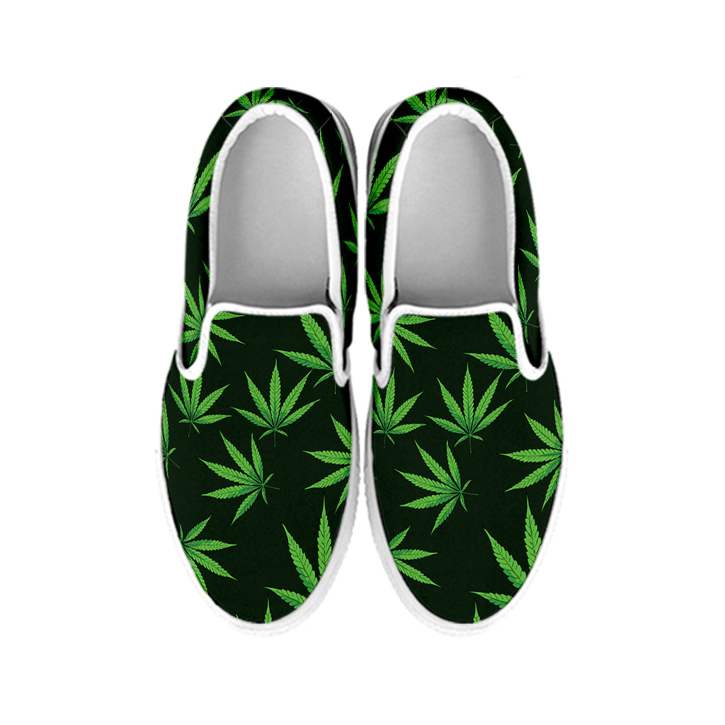 Pot Leaf Pattern Print White Slip On Shoes