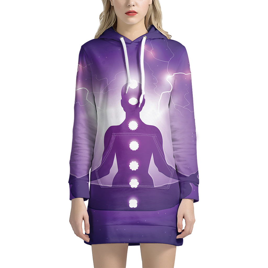 Power Of Seven Chakras Print Pullover Hoodie Dress