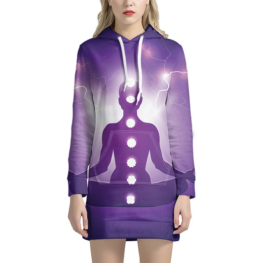 Power Of Seven Chakras Print Pullover Hoodie Dress