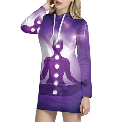 Power Of Seven Chakras Print Pullover Hoodie Dress