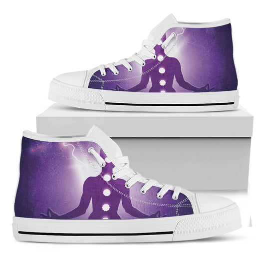 Power Of Seven Chakras Print White High Top Shoes