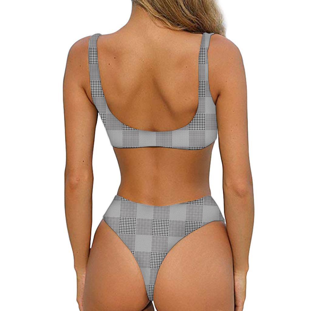 Prince of Wales Check Pattern Print Front Bow Tie Bikini