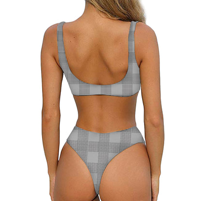 Prince of Wales Check Pattern Print Front Bow Tie Bikini