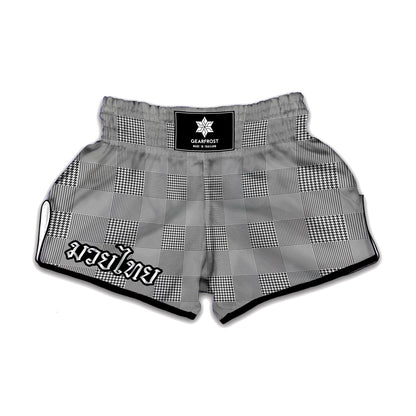 Prince of Wales Check Pattern Print Muay Thai Boxing Shorts