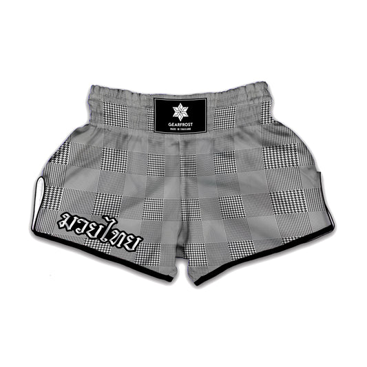 Prince of Wales Check Pattern Print Muay Thai Boxing Shorts