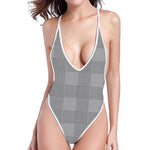 Prince of Wales Check Pattern Print One Piece High Cut Swimsuit