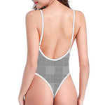 Prince of Wales Check Pattern Print One Piece High Cut Swimsuit