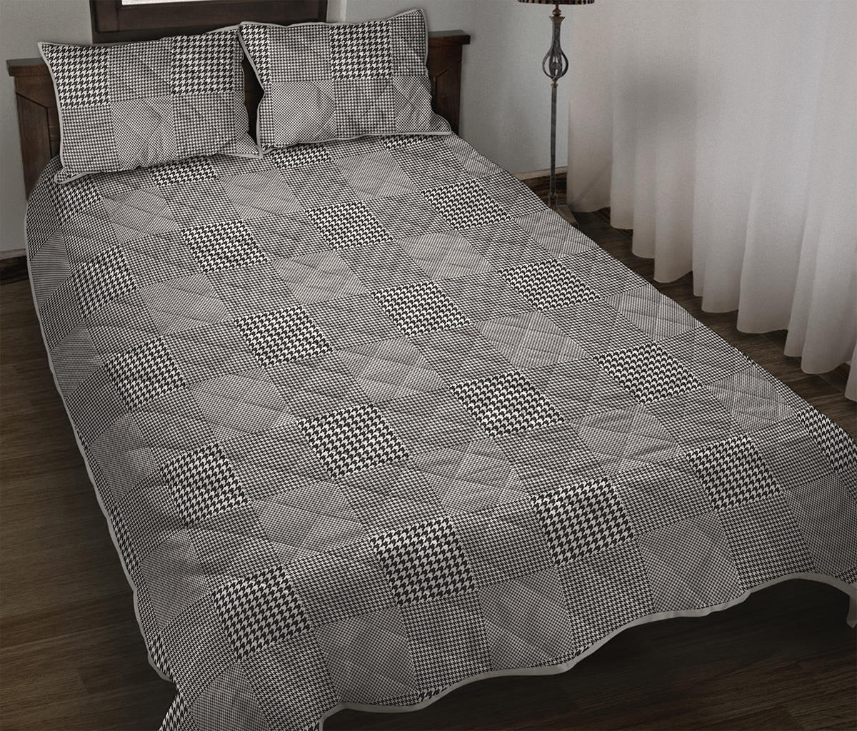 Prince of Wales Check Pattern Print Quilt Bed Set