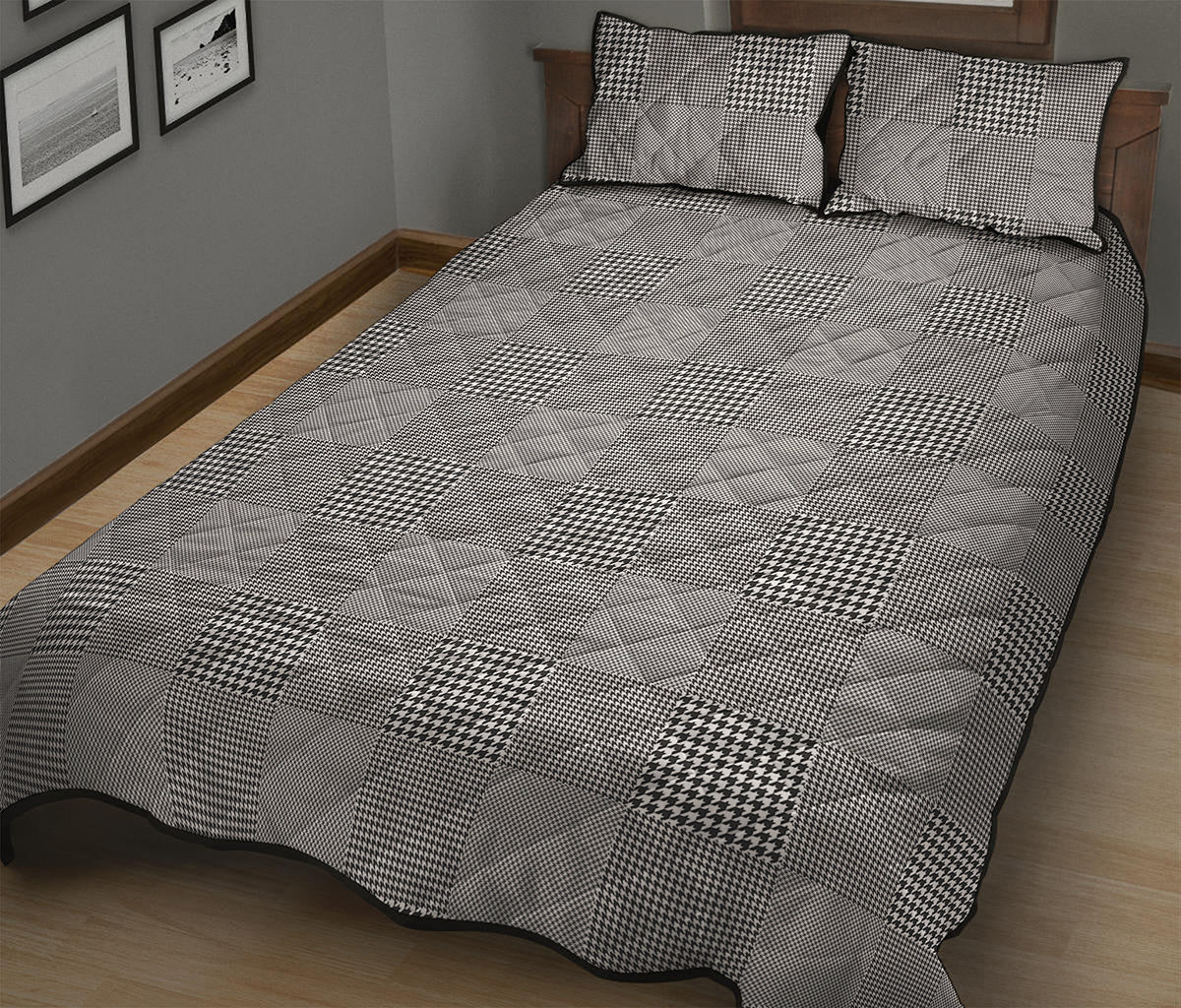 Prince of Wales Check Pattern Print Quilt Bed Set