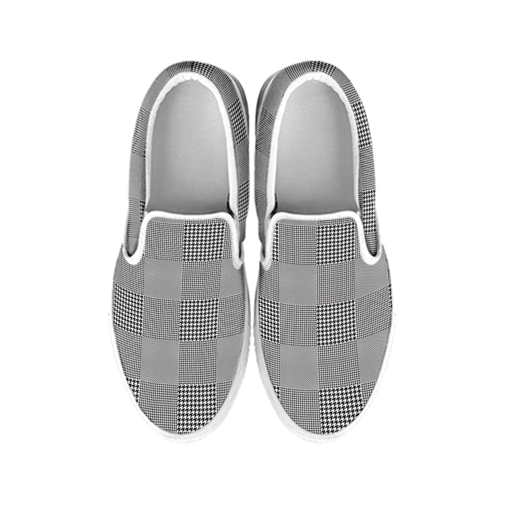 Prince of Wales Check Pattern Print White Slip On Shoes