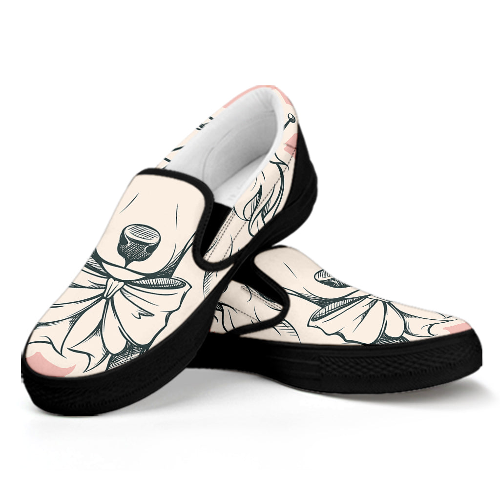 Princess Poodle Print Black Slip On Shoes