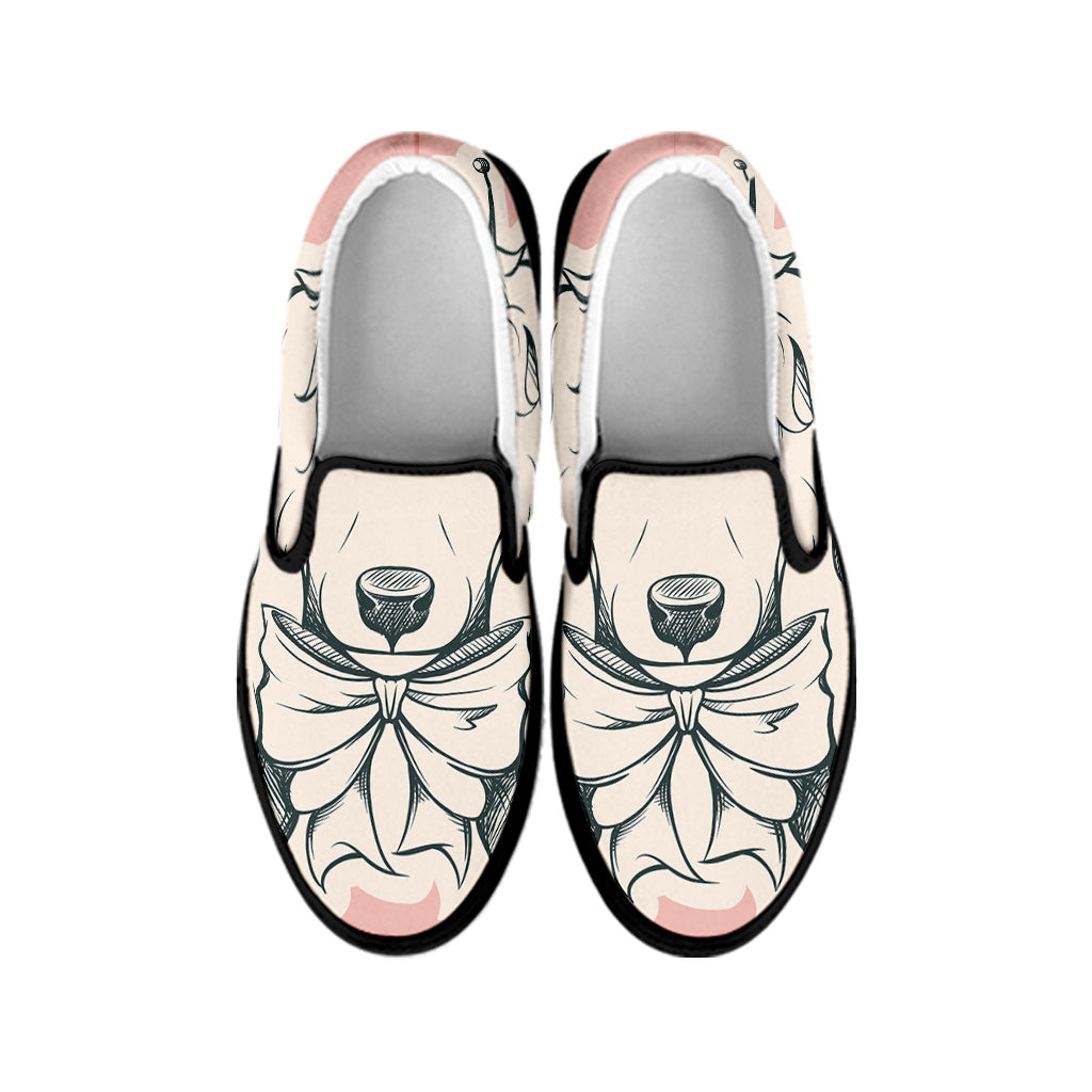 Princess Poodle Print Black Slip On Shoes