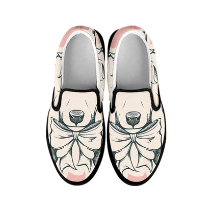 Princess Poodle Print Black Slip On Shoes