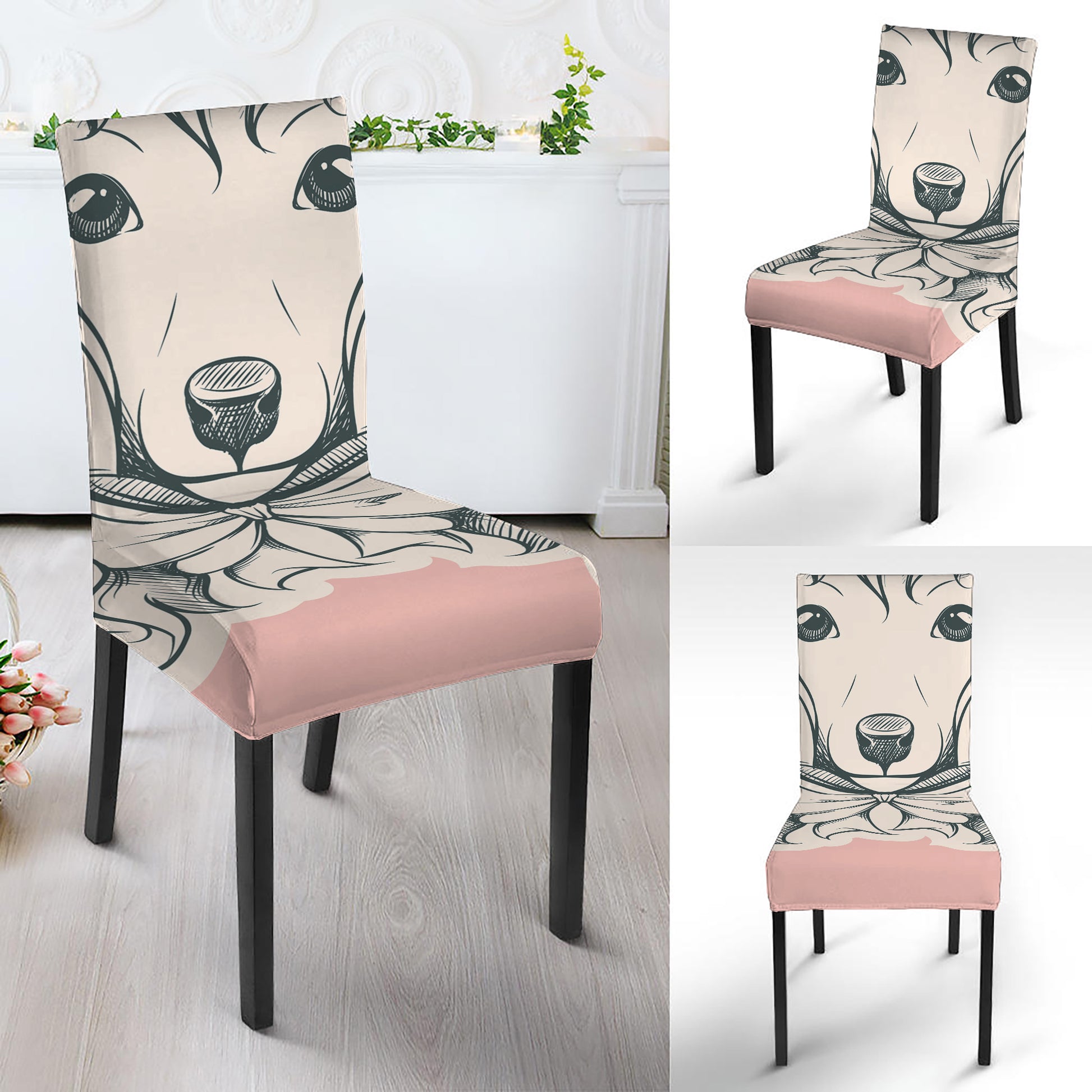 Princess Poodle Print Dining Chair Slipcover
