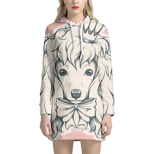 Princess Poodle Print Pullover Hoodie Dress
