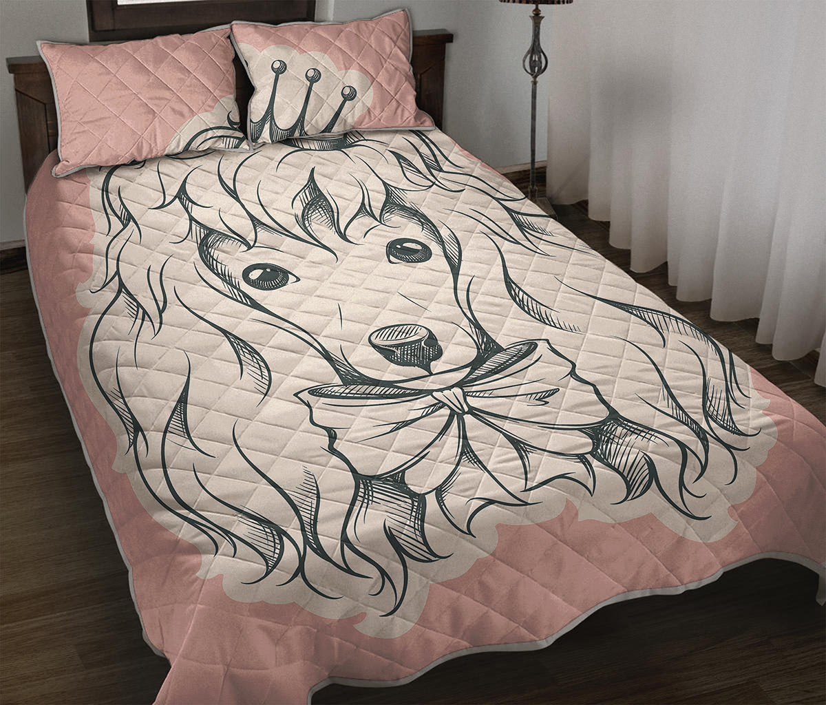 Princess Poodle Print Quilt Bed Set