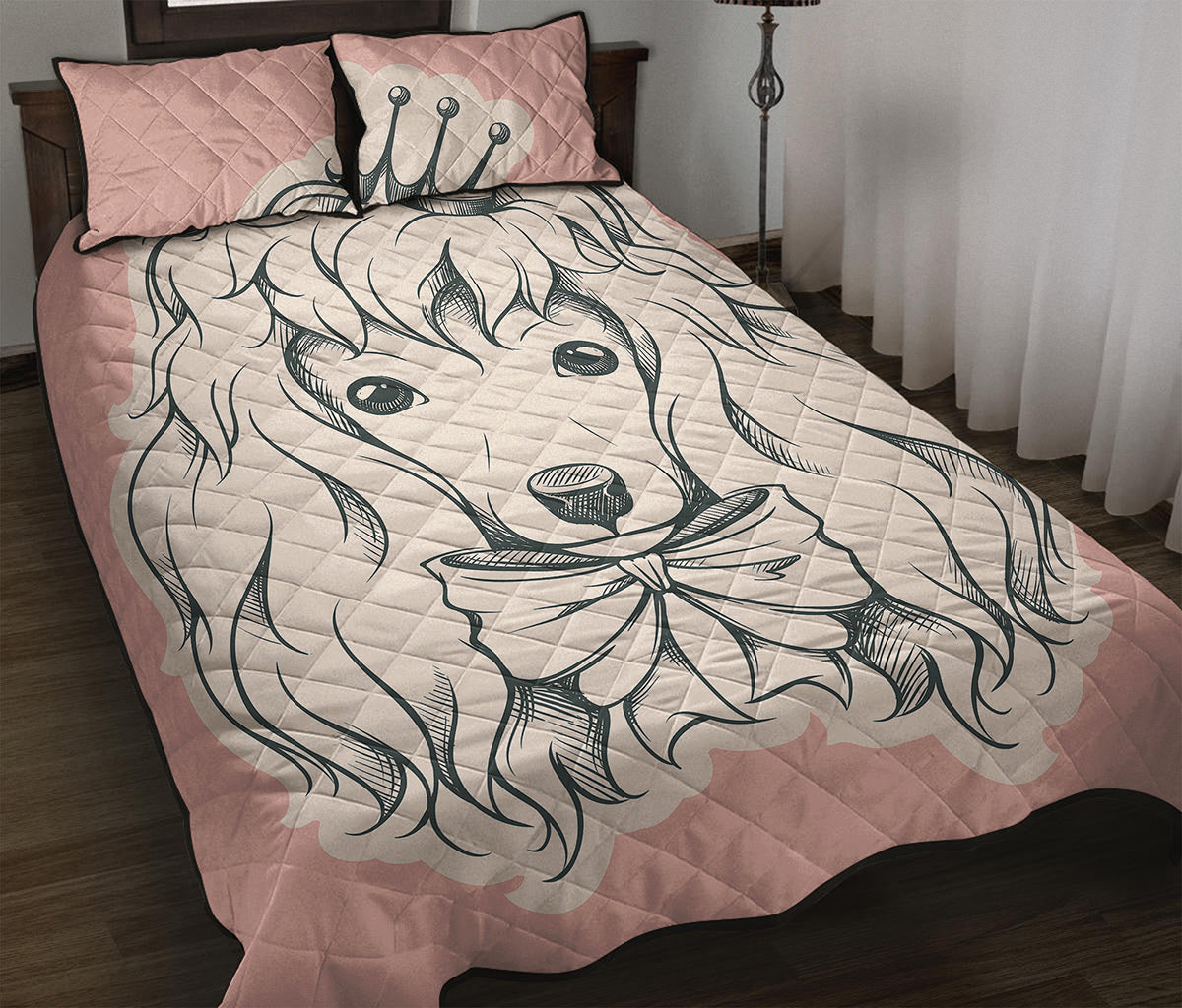 Princess Poodle Print Quilt Bed Set