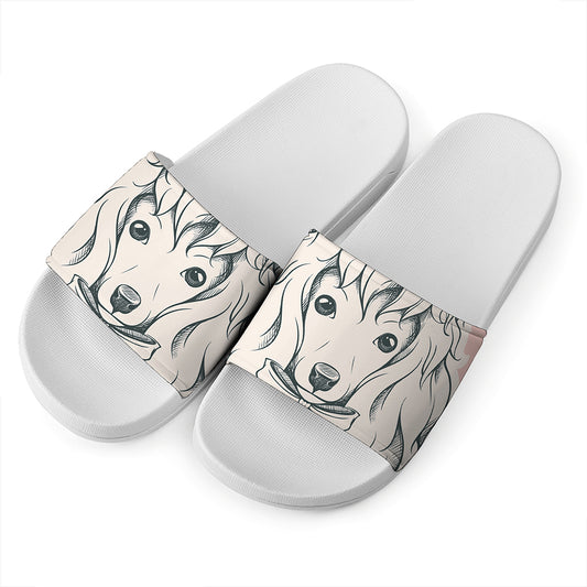 Princess Poodle Print White Slide Sandals