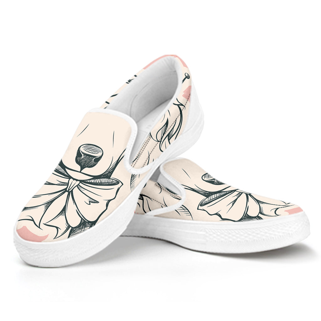 Princess Poodle Print White Slip On Shoes